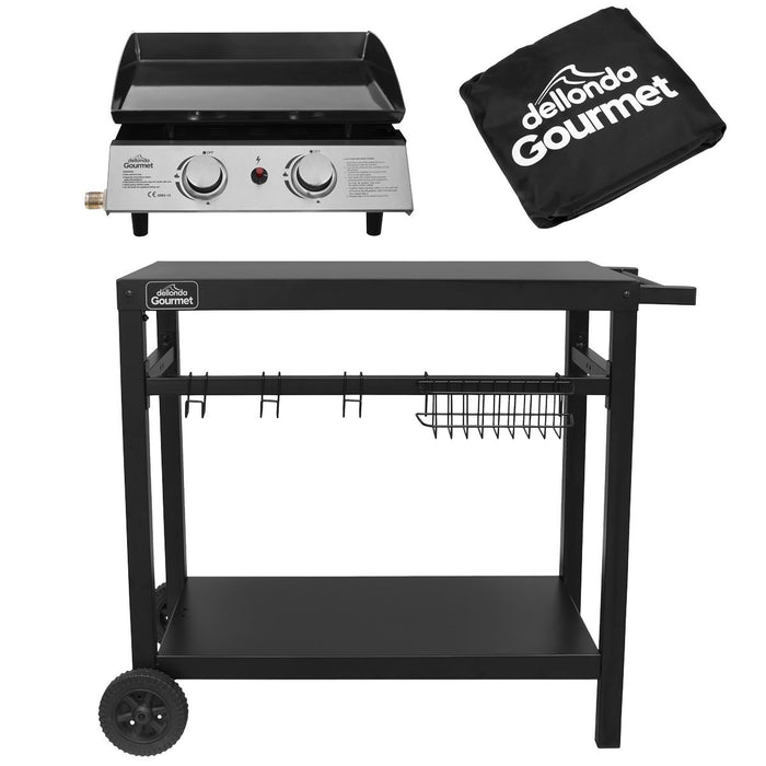 Dellonda 2 Burner Portable Gas Plancha, Cover & Trolley DG249