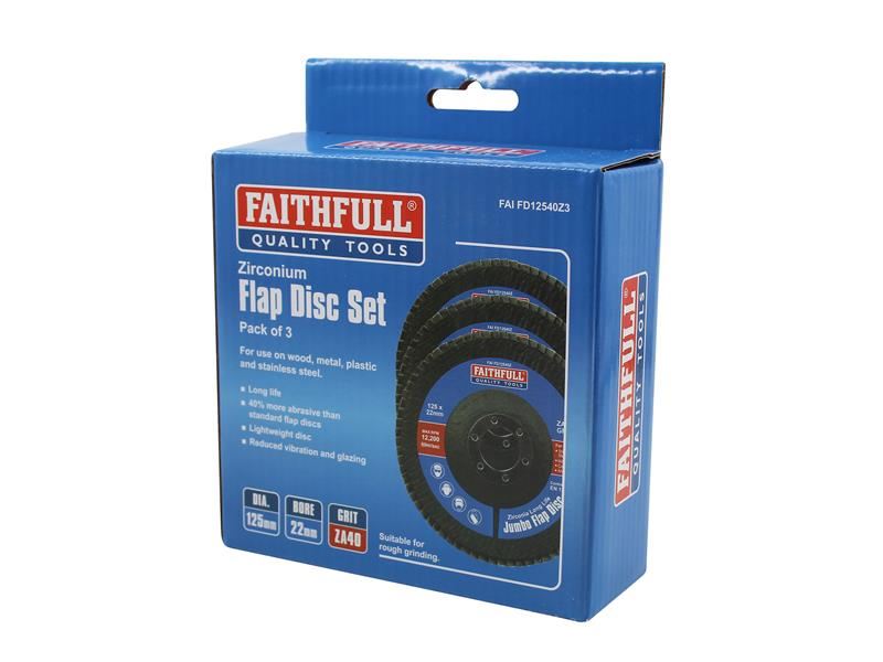 Faithfull Zirconia Abrasive Jumbo Flap Disc 125 x 22mm 40 Grit (3 Pack) Faithfull - Town Tools