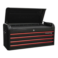 Sealey Topchest 4 Drawer Wide Retro Style Black with Red Anodised Drawer Pulls