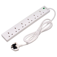 Draper Six Socket Surge Protected Extension Lead with Neon Indicator, 2m