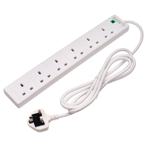 Draper Six Socket Surge Protected Extension Lead with Neon Indicator, 2m Draper - Town Tools