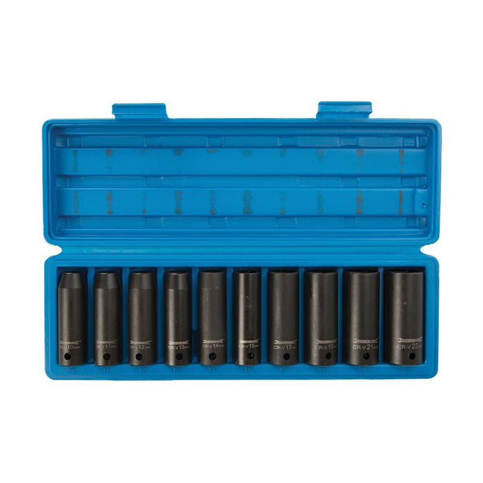Silverline Deep Impact Socket Set 1/2" Drive 6pt Metric 10pce 10 - 22mm Silverline - Town Tools 