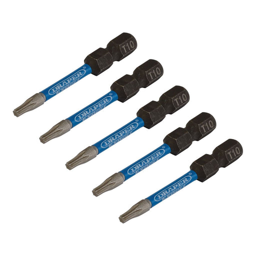 Draper Expert TX-STAR Impact Screwdriver Bits, T10 x 50mm, 1/4" Hex (Pack of 5) Draper - Town Tools 