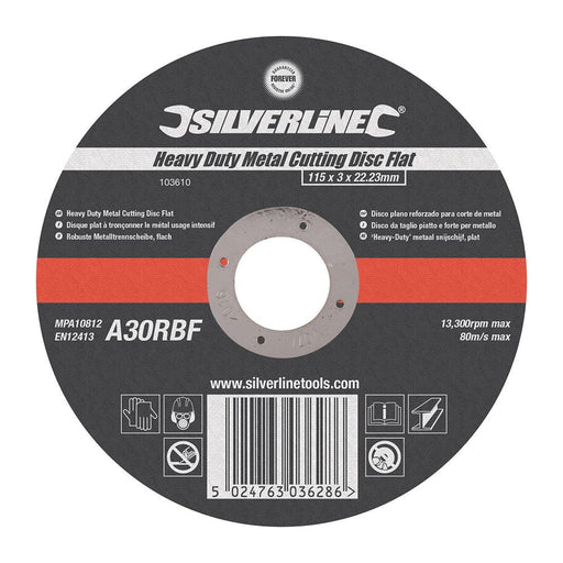Silverline Heavy Duty Metal Cutting Disc Flat 115 x 3 x 22.23mm Silverline - Town Tools 