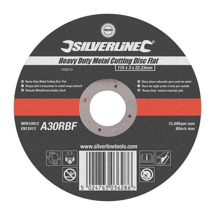 Silverline Heavy Duty Metal Cutting Disc Flat 115 x 3 x 22.23mm Silverline - Town Tools 