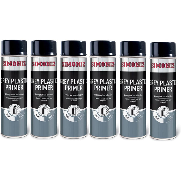 6x Simoniz Grey Plastic Smooth Primer Car Paint Spray Anti Rust Aerosol 500ml Simoniz - Town Tools 