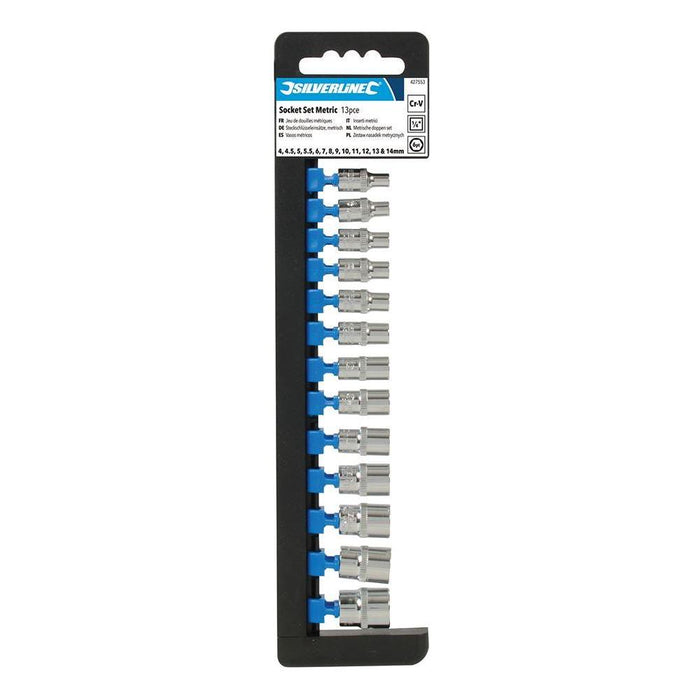 Silverline Socket Set 1/4" Drive Metric 6pt 13pce 4 - 14mm Silverline - Town Tools 