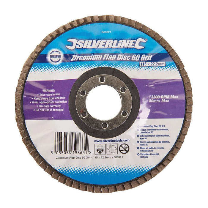 Silverline Zirconium Flap Disc 115mm 60 Grit Silverline - Town Tools 