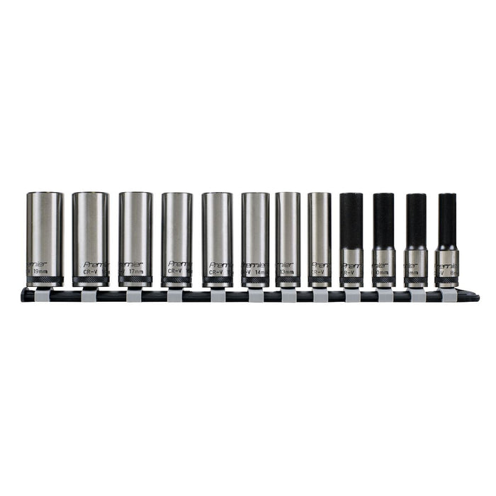 Sealey Premier Black Premier Black Deep Lock-On Socket Set 3/8"Sq Drive 12pc Sealey Premier Black - Town Tools 