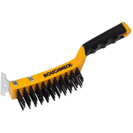 Roughneck Carbon Steel Wire Brush Soft Grip with Scraper 300mm (12in) - 4 Row Roughneck - Town Tools