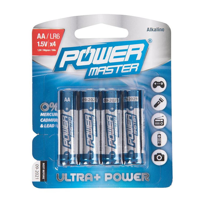 Powermaster AA Super Alkaline Battery LR6 4pk 4pk PowerMaster - Town Tools 