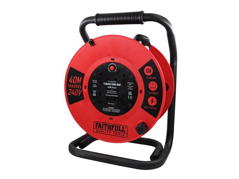 Faithfull Power Plus Open Cable Reel 240V 40m 13A 4 Socket (1.25mm Cable) Faithfull Power Plus - Town Tools