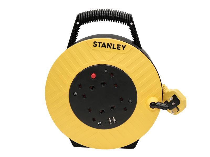 STANLEY Electrical Semi-Enclosed Cable Reel 240V 13A 4-Socket + 2 USB 15m STANLEY� Electrical - Town Tools