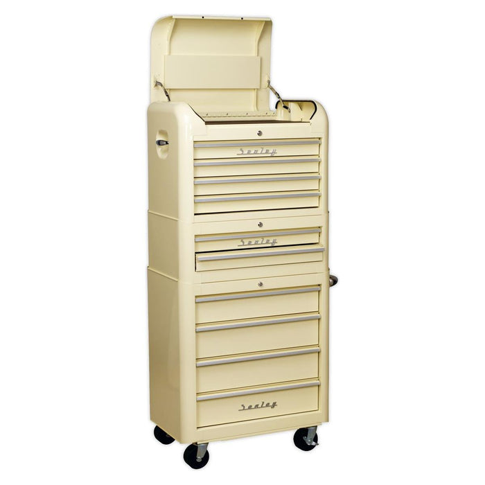 Sealey Retro Style Topchest Mid-Box & Rollcab Combination 10 Drawer Cream Sealey - Town Tools 