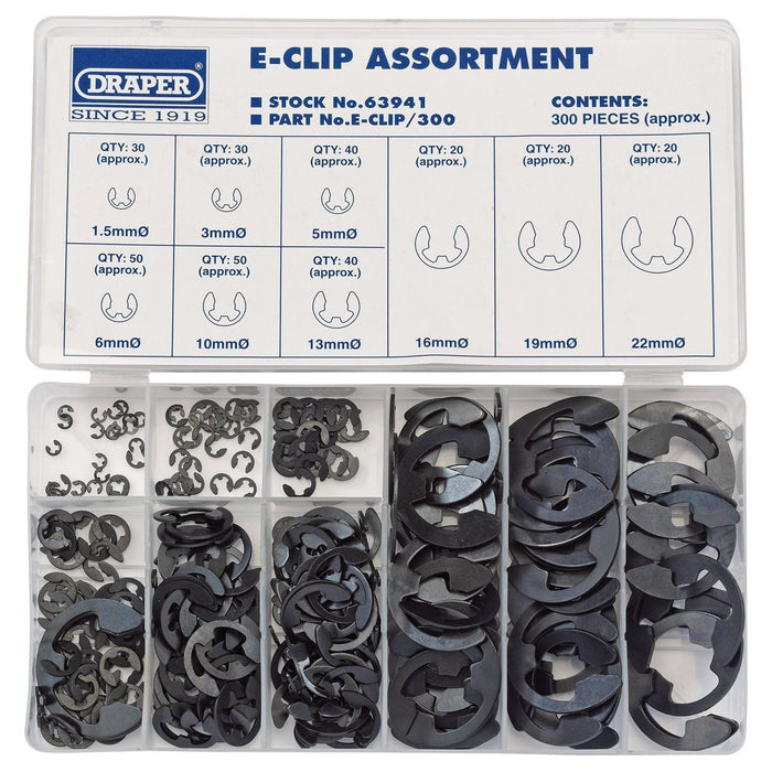 Draper E-Clip Assortment (300 Piece) 63941 Draper - Town Tools 