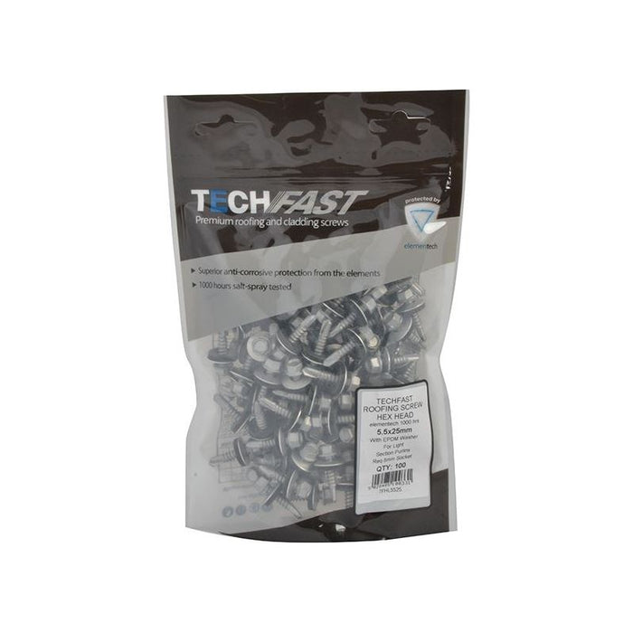 Forgefix TechFast Hex Head Roofing Screw Self-Drill Light Section 5.5 x 25mm Pack 100 ForgeFix - Town Tools