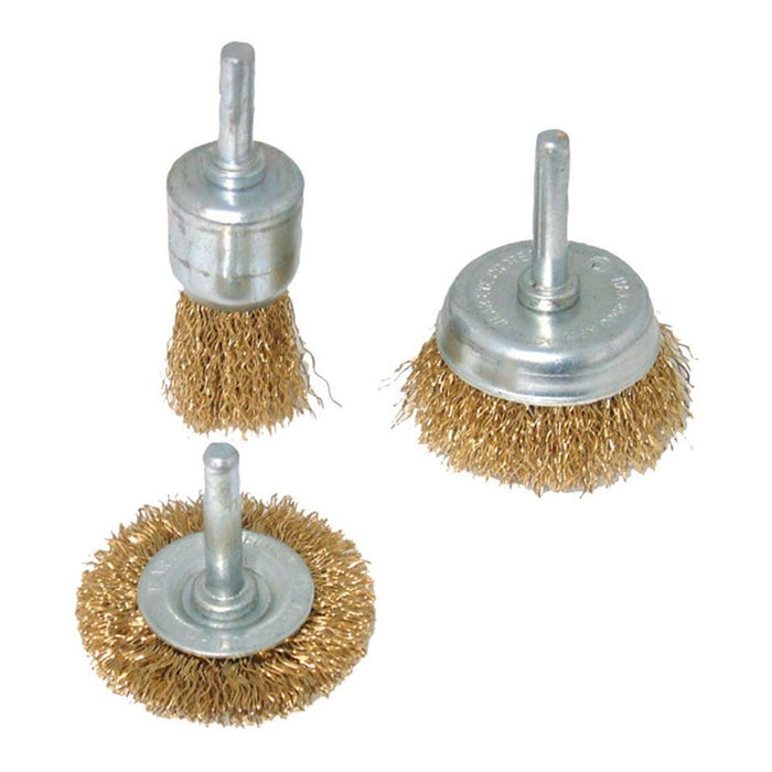 Silverline Brassed Steel Wire Wheel & Cup Brush Set 3pce 3pce Silverline - Town Tools 