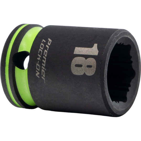 Sealey 1/2"Dr Lock-On Impact Socket 18mm (Green Coded Ring)