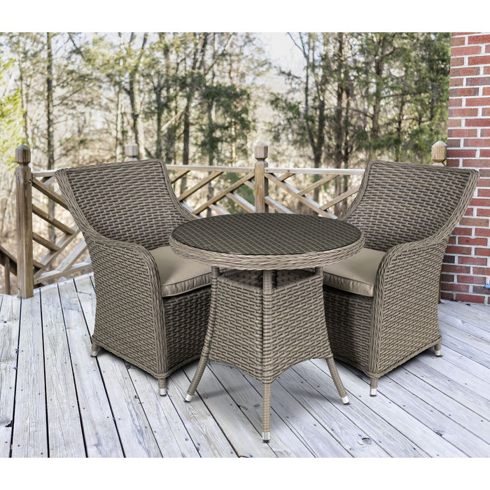 Dellonda Chester Rattan Wicker Outdoor Dining Set Tempered Glass Tabletop 3pc