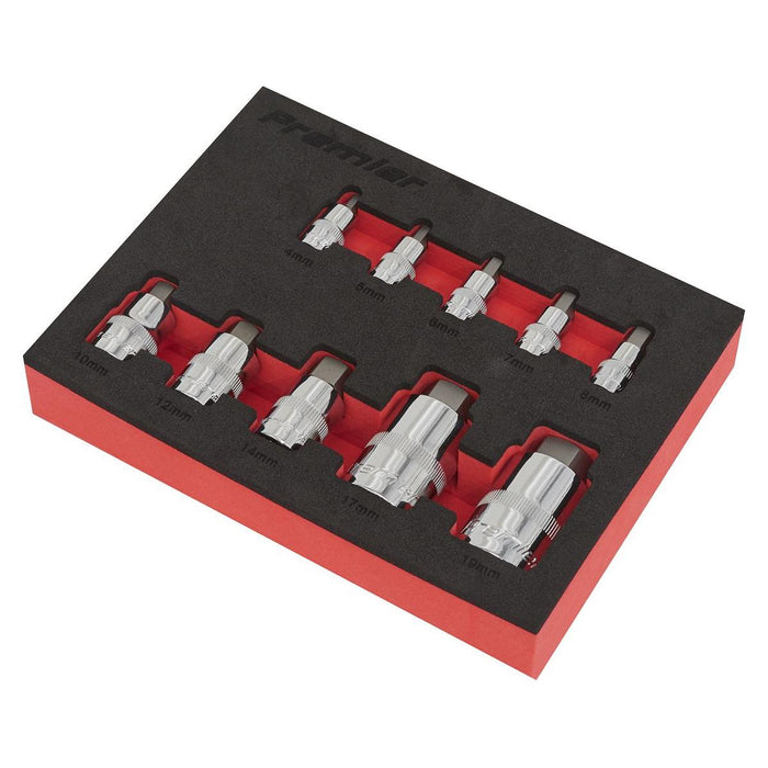 Sealey Hex Socket Bit Set 10pc Stubby 1/4" 3/8" & 1/2"Sq Drive AK6244 Sealey - Town Tools 