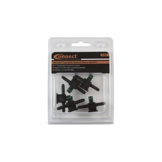 Connect Fuel Line Leak off T-Type Quick Connector 4mm x 6mm 5pc 34021 Tool Connection - Town Tools 