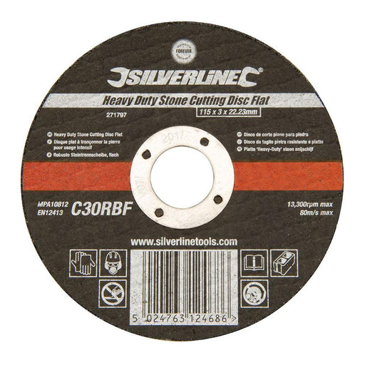 Silverline Heavy Duty Stone Cutting Disc Flat 115 x 3 x 22.23mm Silverline - Town Tools 