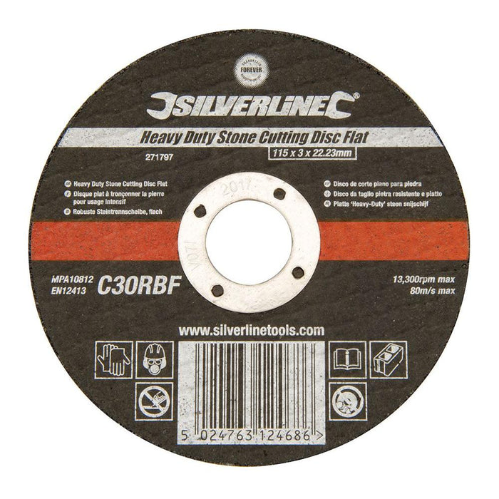 Silverline Heavy Duty Stone Cutting Disc Flat 115 x 3 x 22.23mm Silverline - Town Tools 