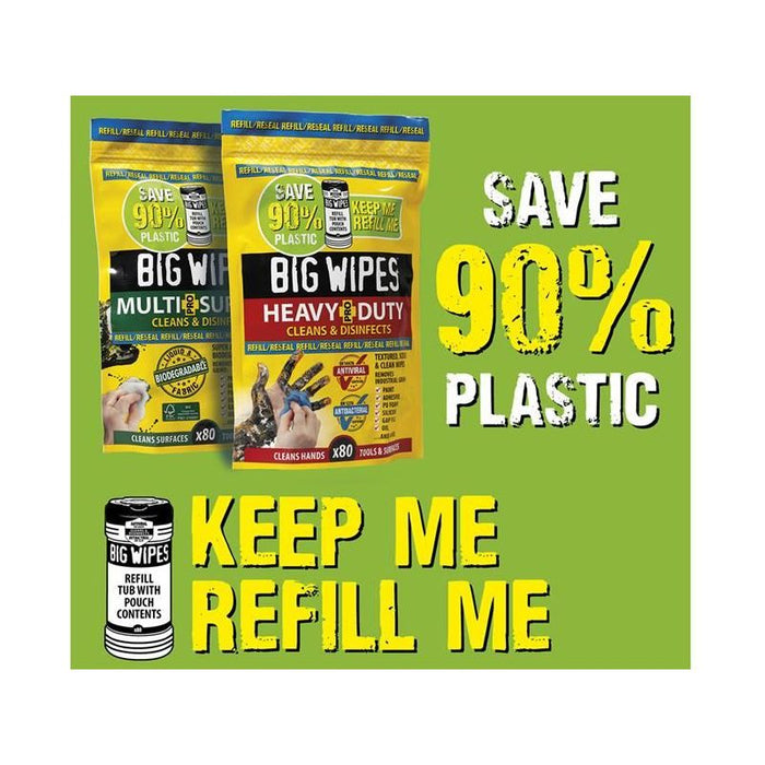 Big Wipes Multi-Surface Bio Pro+ Antiviral Wipes (Refill Pouch 80 Wipes) Big Wipes - Town Tools