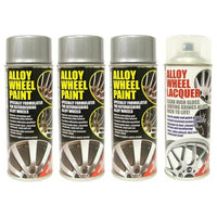 E-Tech Metallic Silver And Lacquer Car Alloy Wheel Spray Paint - 4 Cans Total