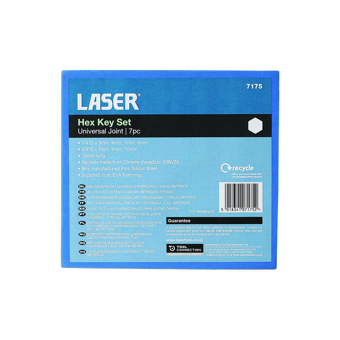 Laser Universal Joint Hex Socket Bit Set 7pc 7175