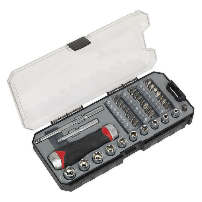 Sealey Fine Tooth Ratchet Screwdriver Socket & Bit Set 38pc AK64905 Sealey - Town Tools 