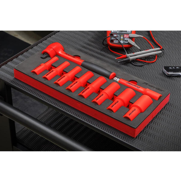 Premier Insulated Socket Set with Tool Tray 1/2"Sq Drive 10pc - VDE Approved Sealey Premier - Town Tools 