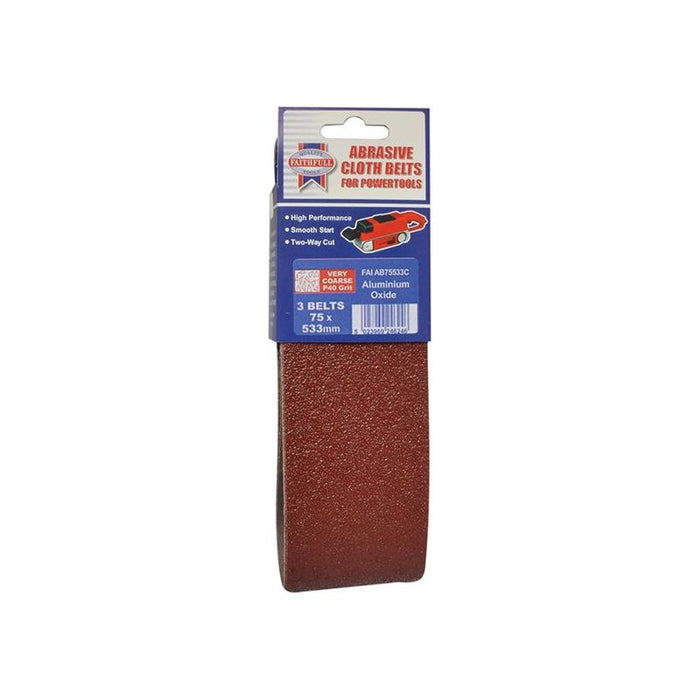 Faithfull Cloth Sanding Belt 533 x 75mm Coarse 60G (Pack 3) Faithfull - Town Tools