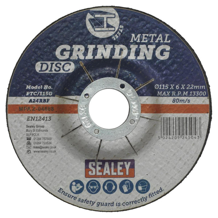 Sealey Grinding Disc115 x 6mm22mm Bore Pack of 12 PTC115G12 Sealey - Town Tools 