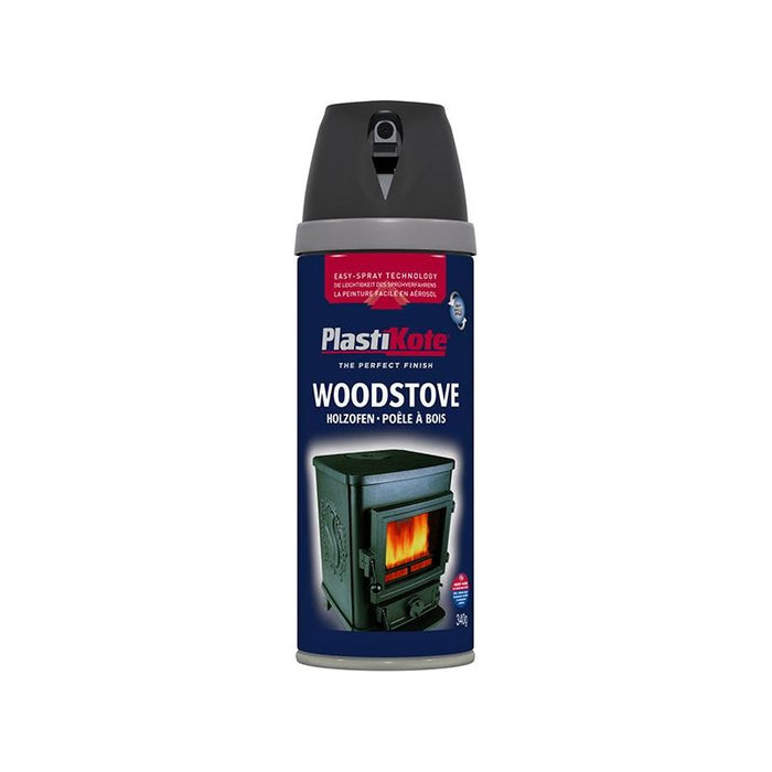 Plastikote Twist & Spray Woodstove Paint Black 400ml PlastiKote - Town Tools