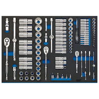 Draper Socket Set in Full Plus Drawer EVA Insert Tray, 1/4", 3/8" & 1/2" (96 Pie