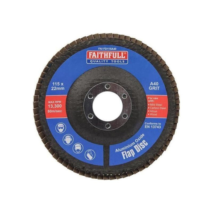 Faithfull Aluminium Oxide Flap Disc 115 x 22mm 40 Grit Faithfull - Town Tools