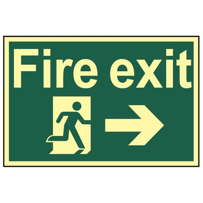 Scan Fire Exit Running Man Arrow Right - Photoluminescent 300 x 200mm Scan - Town Tools