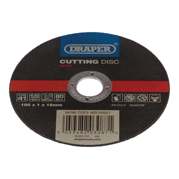 Draper Metal Cutting Disc, 100 x 1 x 16mm 94768 Draper - Town Tools 