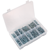 Sealey Self Tapping Screw Assortment 600pc Countersunk Pozi Zinc AB065STCP