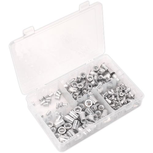 Sealey Threaded Insert (Rivet Nut) Assortment 200pc M4-M8 Splined Metric AB073TI Sealey - Town Tools 