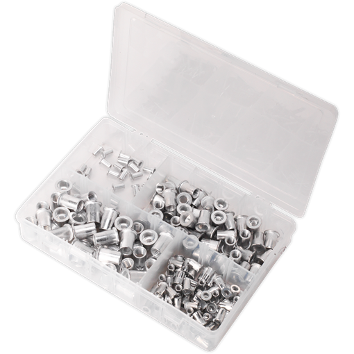 Sealey Threaded Insert (Rivet Nut) Assortment 200pc M4-M8 Splined Metric AB073TI Sealey - Town Tools 