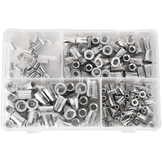 Sealey Threaded Insert (Rivet Nut) Assortment 200pc M4-M8 Splined Metric AB073TI Sealey - Town Tools 