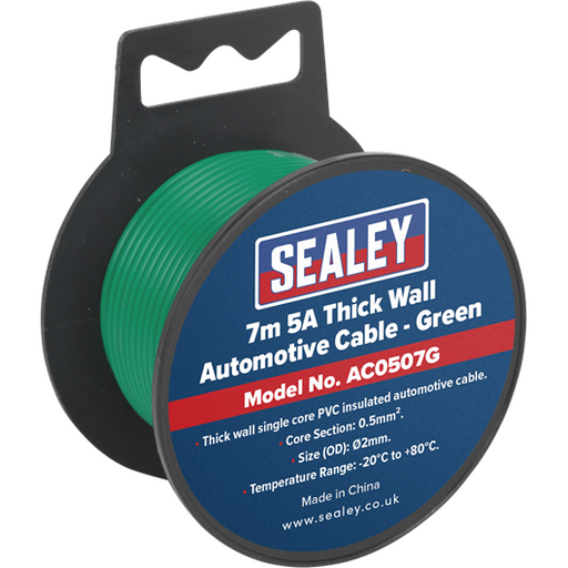 Sealey Automotive Cable Thick Wall 5A 7m Green AC0507G Sealey - Town Tools 