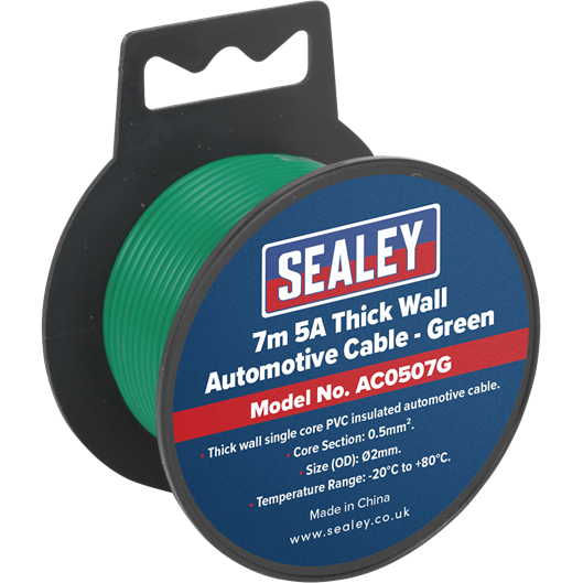 Sealey Automotive Cable Thick Wall 5A 7m Green AC0507G Sealey - Town Tools 