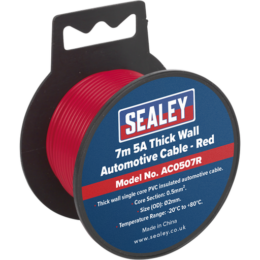 Sealey Automotive Cable Thick Wall 5A 7m Red AC0507R Sealey - Town Tools 