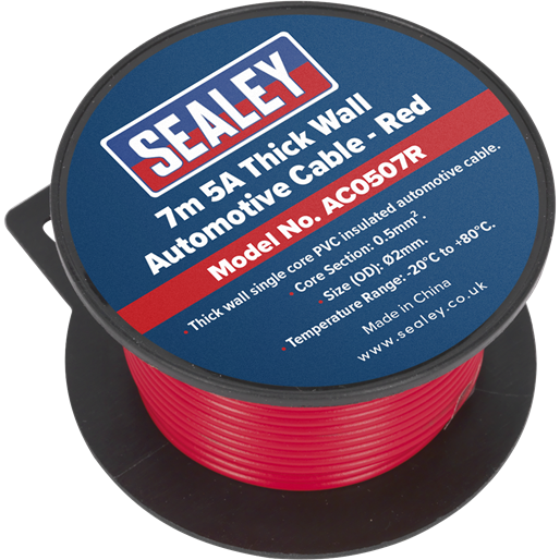 Sealey Automotive Cable Thick Wall 5A 7m Red AC0507R Sealey - Town Tools 