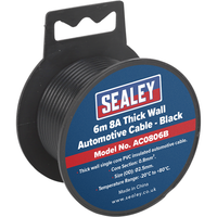Sealey Automotive Cable Thick Wall 8A 6m Black AC0806B