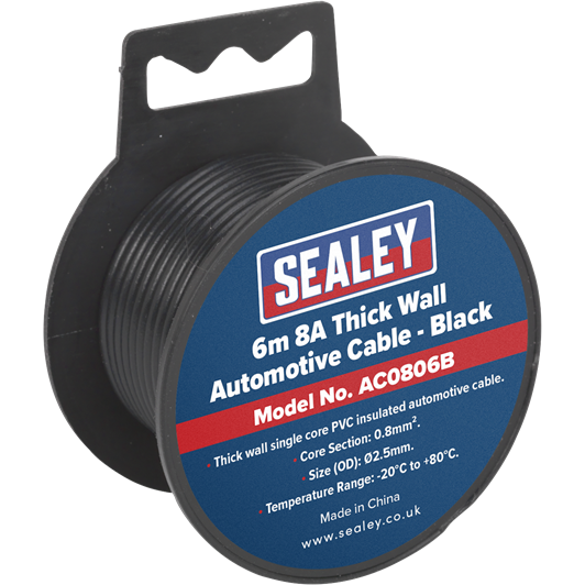 Sealey Automotive Cable Thick Wall 8A 6m Black AC0806B Sealey - Town Tools 