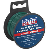 Sealey Automotive Cable Thick Wall 8A 6m Green AC0806G